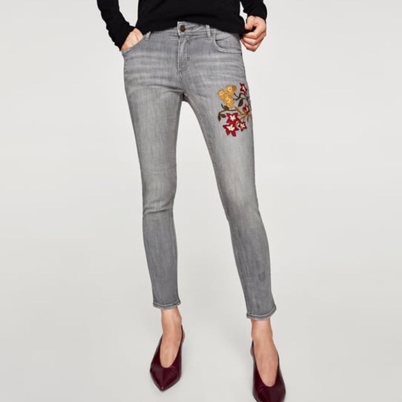 Zara Embroidered Grey Skinny Jeans - Picture 3 of 7
