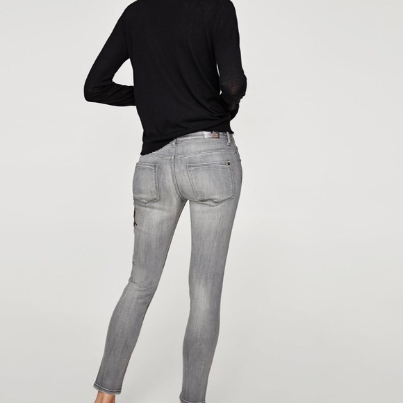 Zara Embroidered Grey Skinny Jeans - Picture 5 of 7