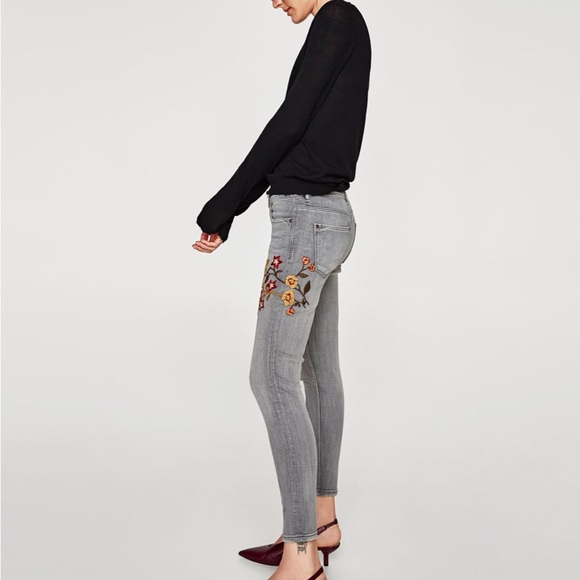 Zara Embroidered Grey Skinny Jeans - Picture 4 of 7