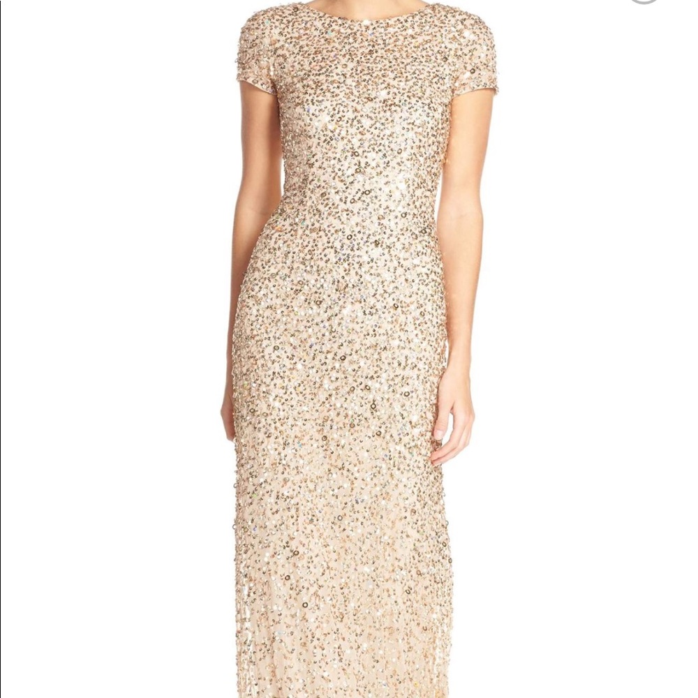 Adrianna Papell Sequined Gown-Gold
