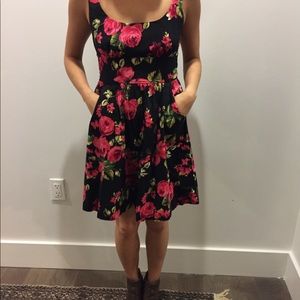 Floral pattern black dress