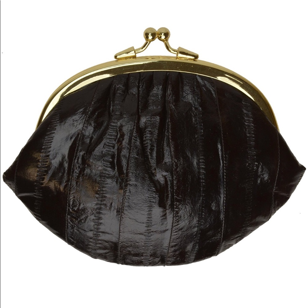 Genuine eel skin purse, black