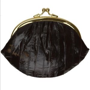 Genuine eel skin purse, black