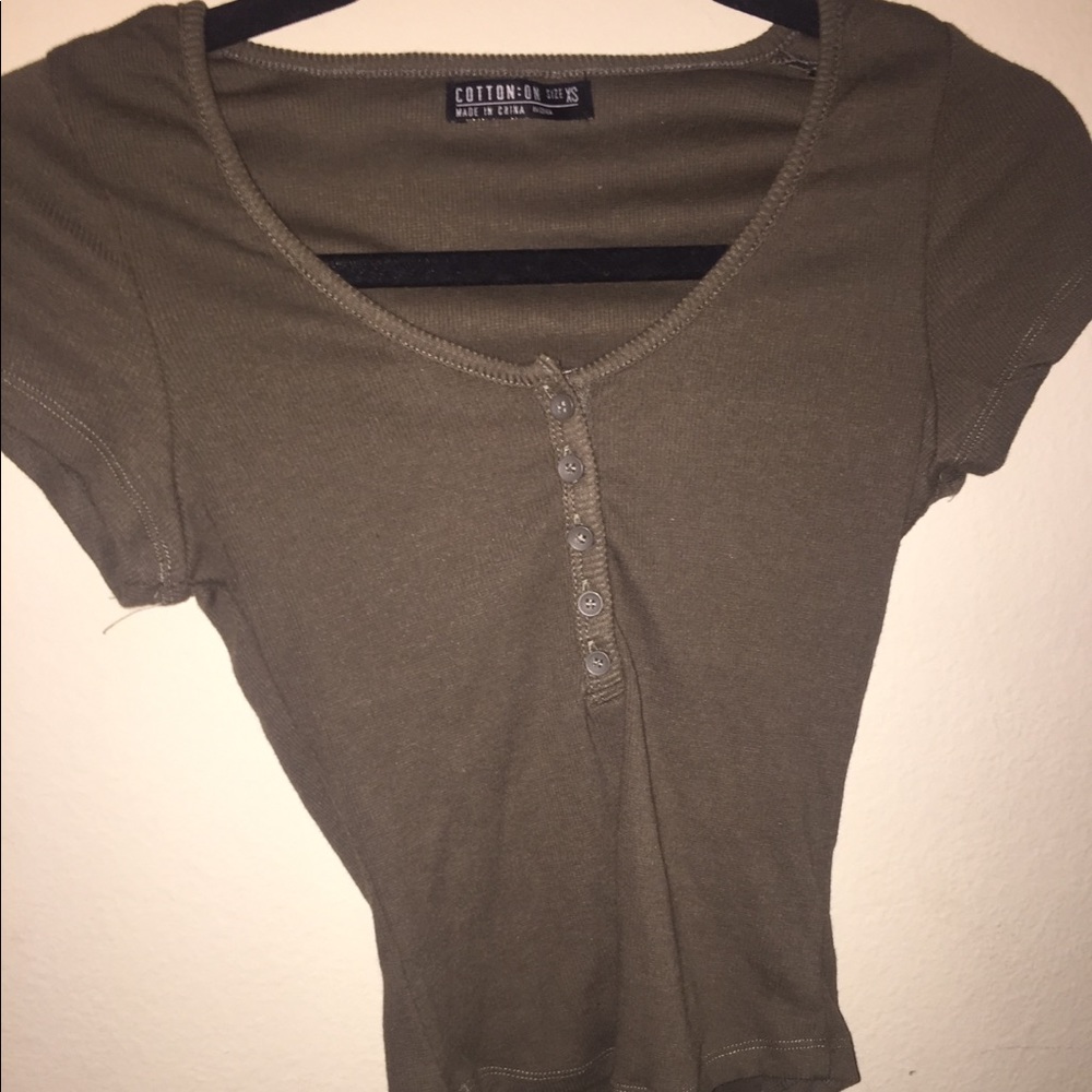 Cotton On olive green tight button up tee