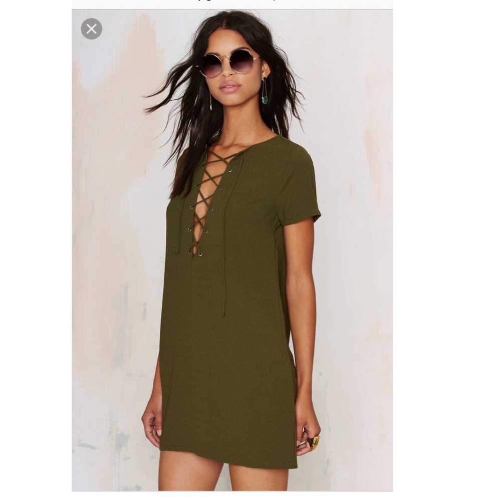 Olive Nasty Gal Lace Up Dress