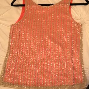 Women’s hot pink and cream beaded top