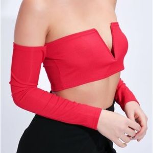 Red V Neck Plunge Crop Top