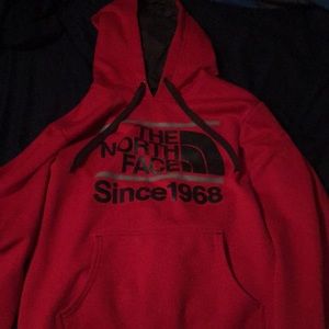 Red the north face sweatshirt