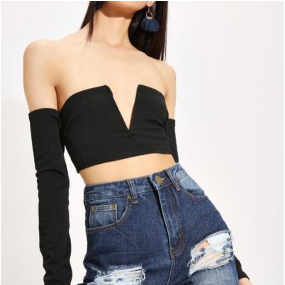 Black V Neck Plunge Crop Top