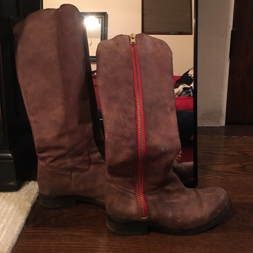 Brown leather boots