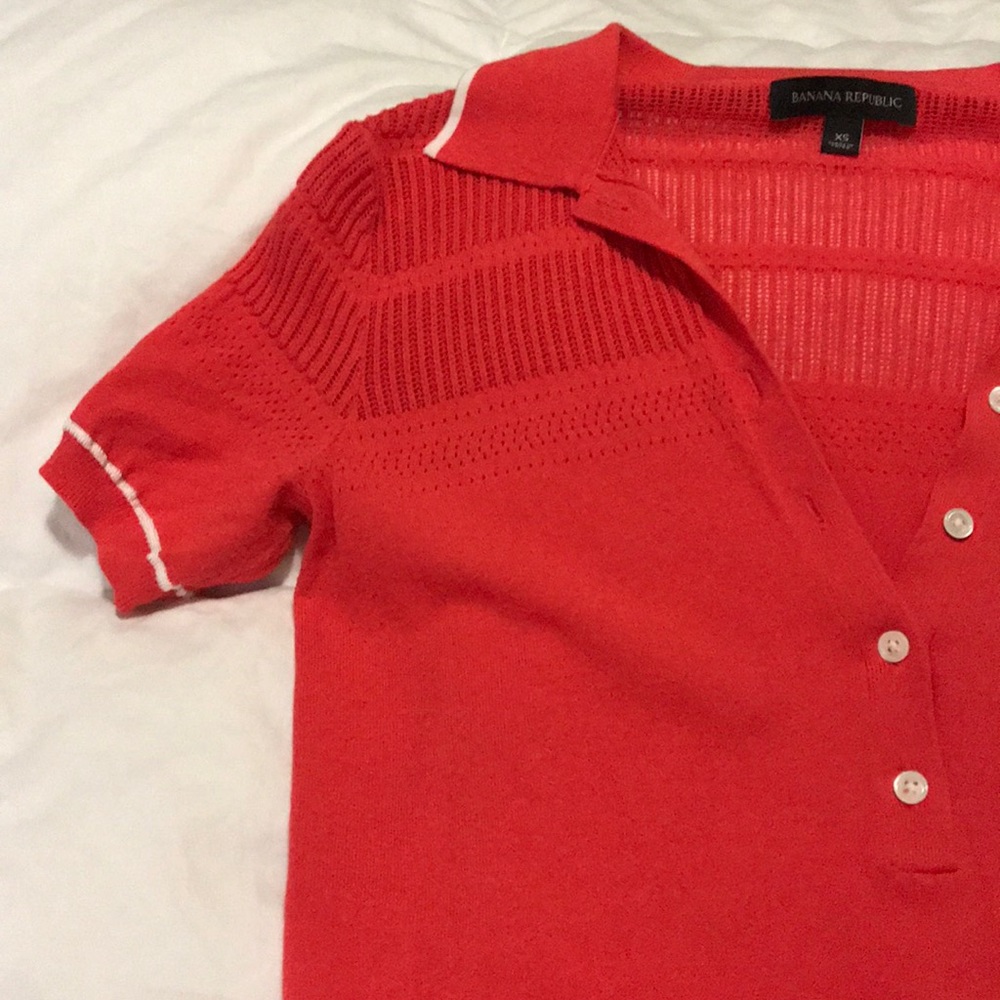 Salmon pink Banana Republic button neck blouse