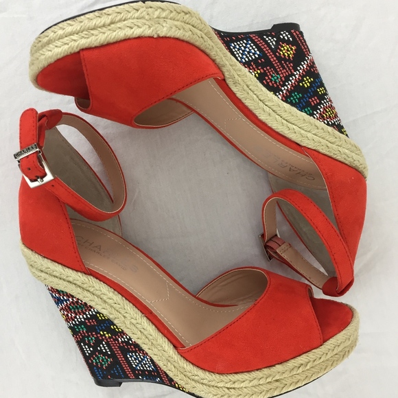 Charles David Shoes - Charles David Orange Aztec Wedge Sandal SZ 6M NEW