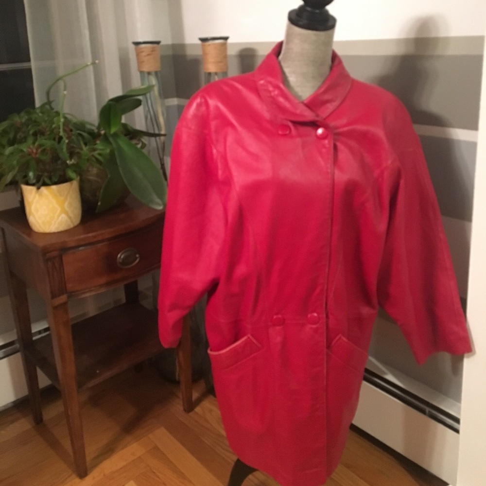 Vintage Cherry Red Leather Coat