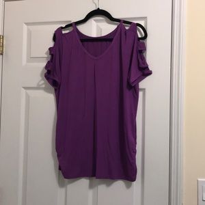Purple V Neck Cut Out Shoulder Top