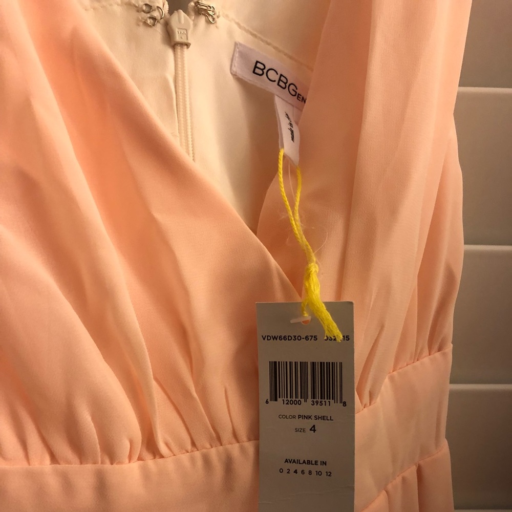 NWT Peach Chiffon BCBG Deep V w/Open Back Gown - Picture 3 of 3