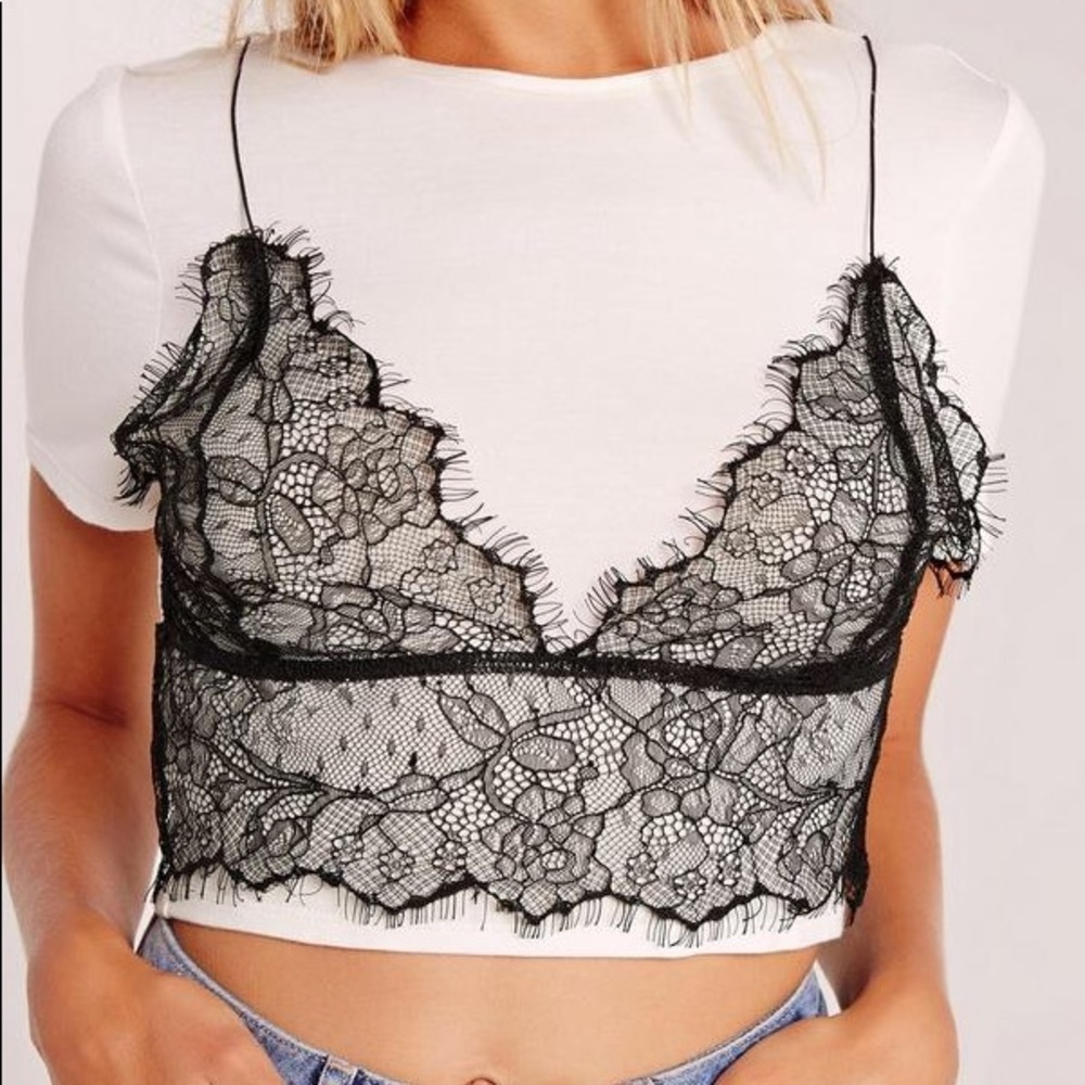 Petite White Sheer Lace Bralet Overlay Crop Top