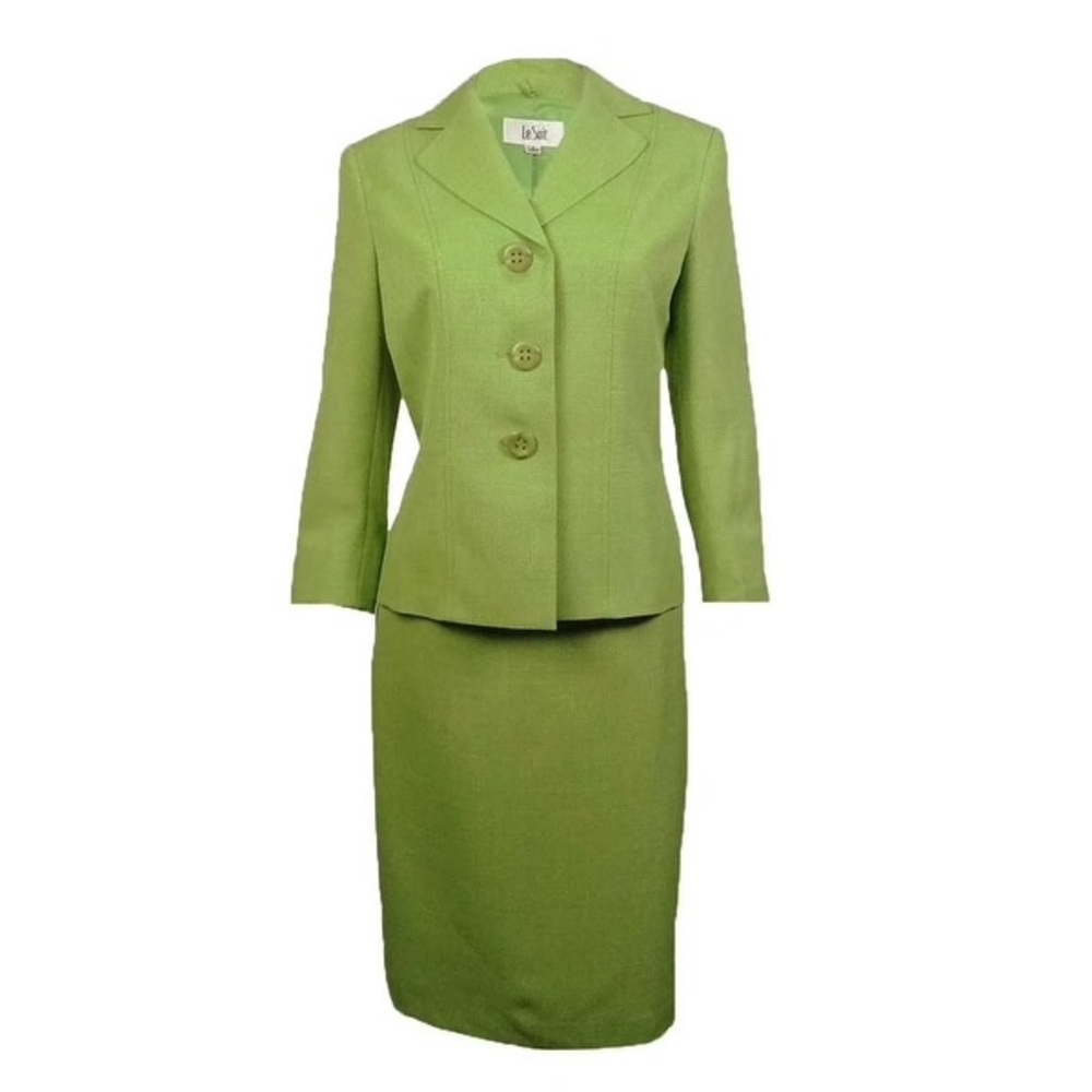 Le Suit Matching Green Skirt Suit