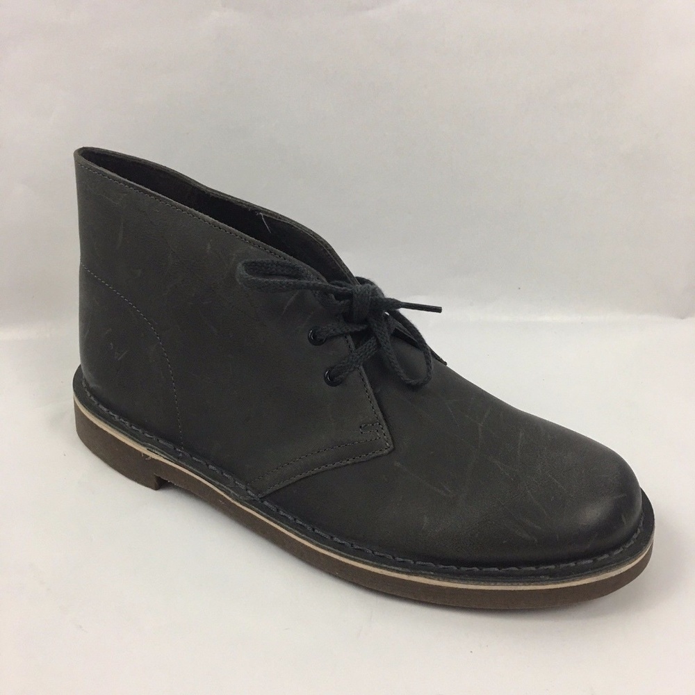 Clarks Men Bushacre-2 Grey-Leathr Chukka-Boot Shoe