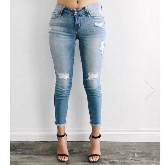 Denim - Distressed High Rise Jeans
