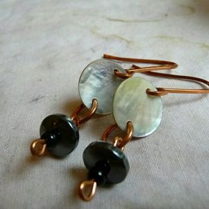 Handmade Shell Earrings, Hematite Copper Earrings