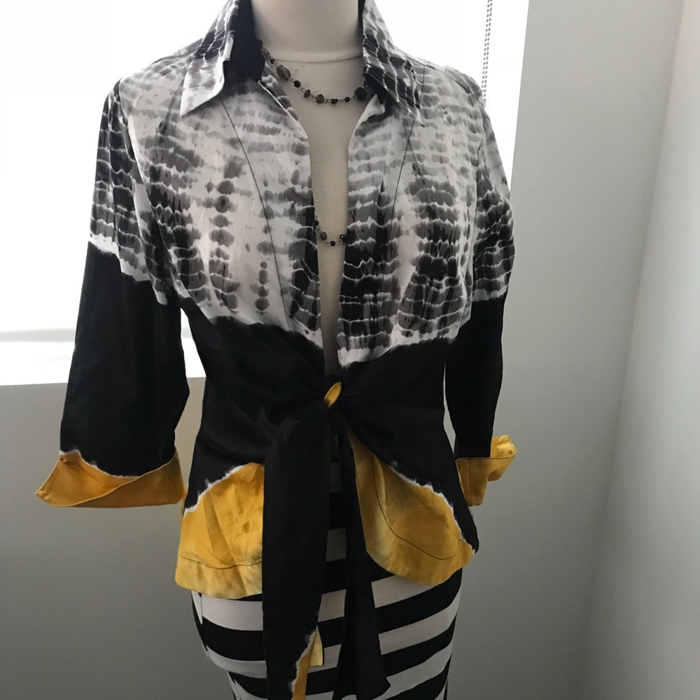 Black and White Tie Dye with a pop of Yellow Shirt