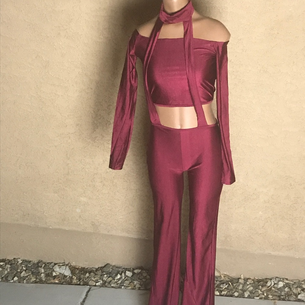 Burgundy 2 Piece Jumpsuit