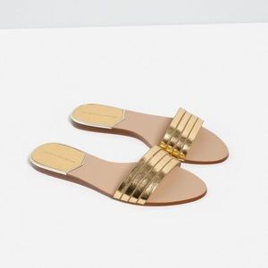 Zara Gold Strappy Slides