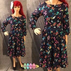 Blue Butterfly Swing Dress W/ Belt- NWT