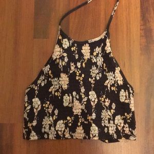 High neck smocked cropped billabong tank