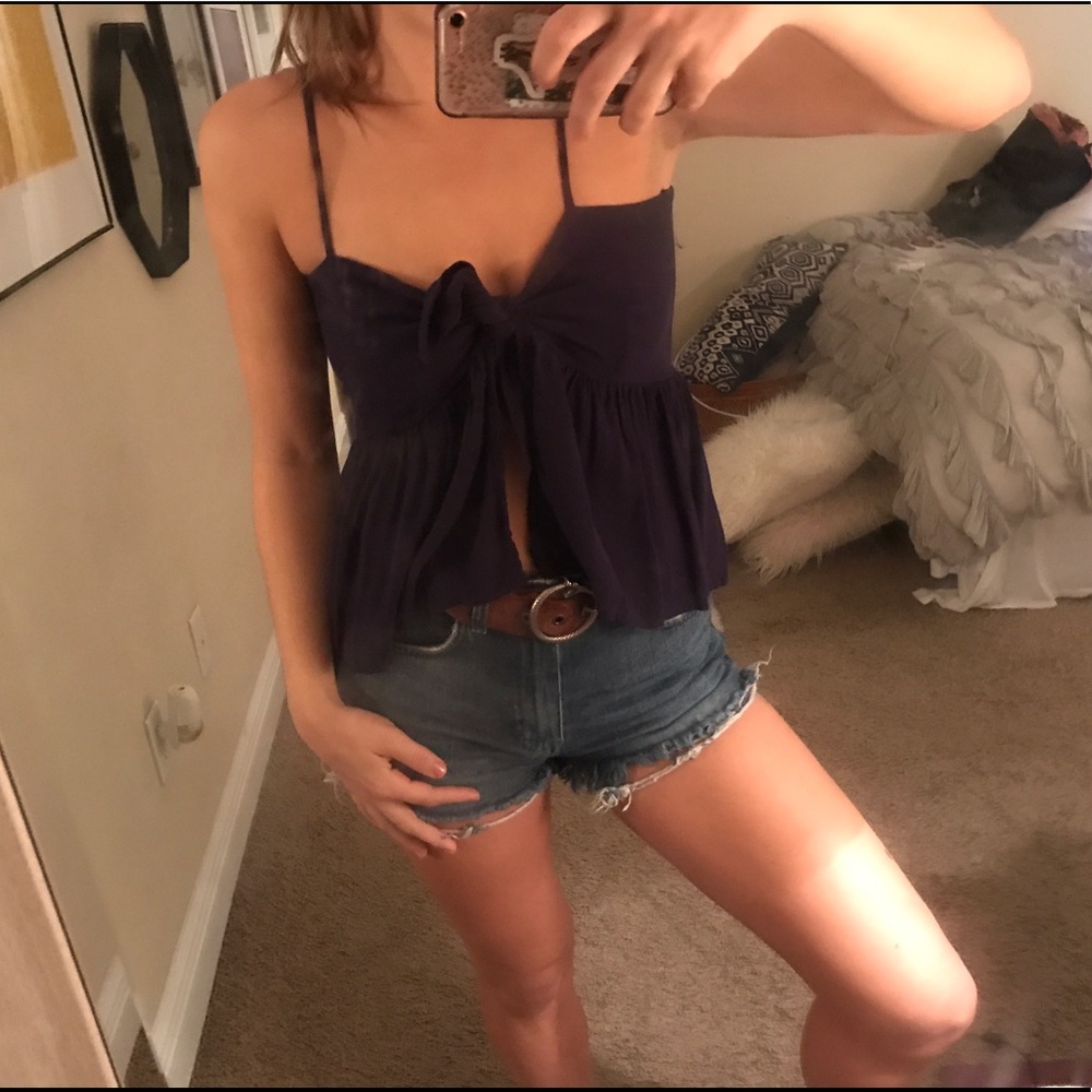 Navy blue tie front top