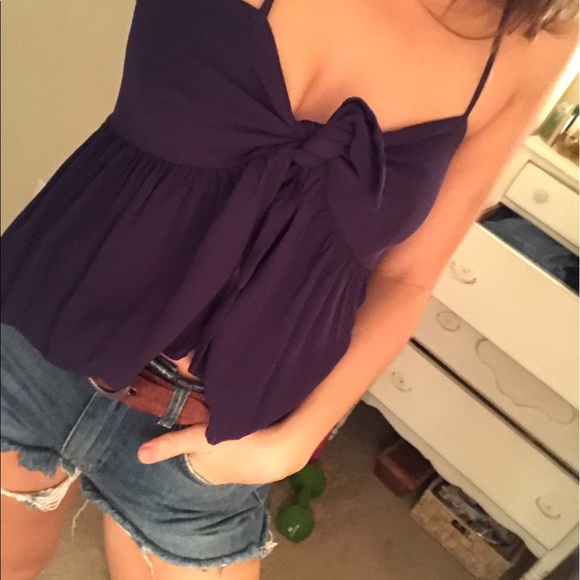 Navy blue tie front top - Picture 2 of 3