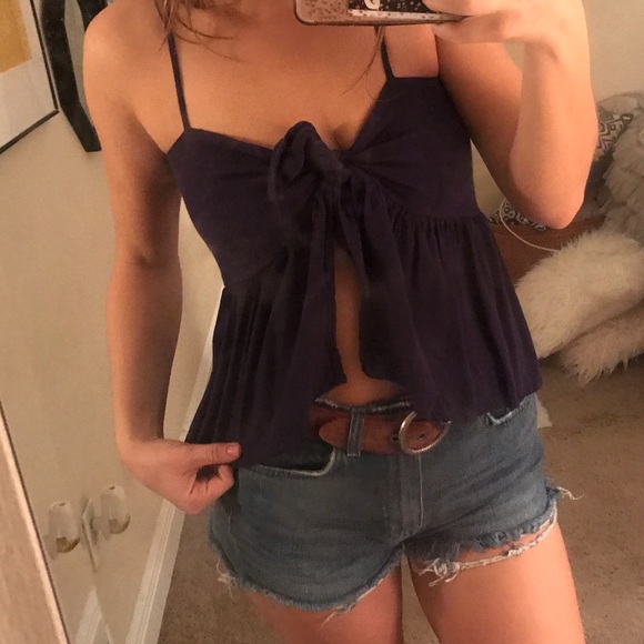 Navy blue tie front top - Picture 3 of 3