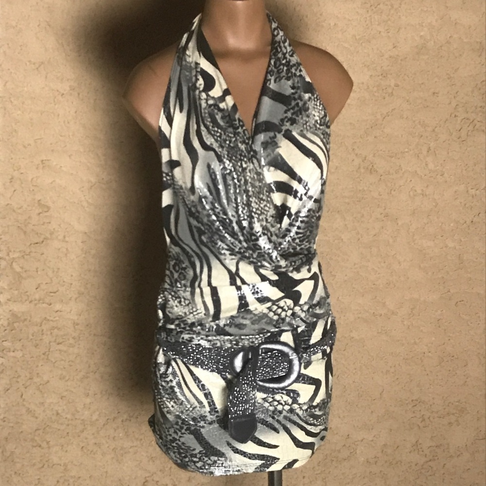 Animal print silver swirl party dress