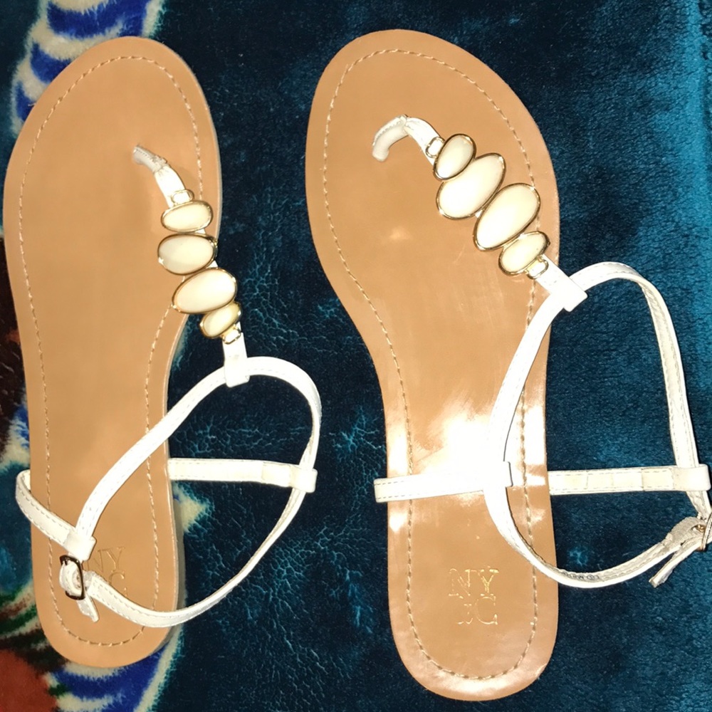 Network & Co white and gold sandals