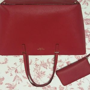Kate Spade Red Leather Tote and matching wallet