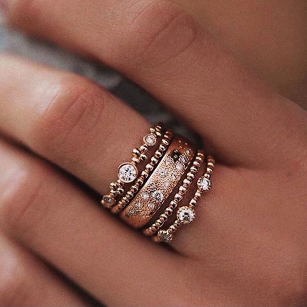 SELLS OUT FAST! Rose Gold Tone & Crystal Ring Set