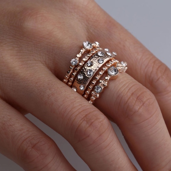 SELLS OUT FAST! Rose Gold Tone & Crystal Ring Set - Picture 2 of 4