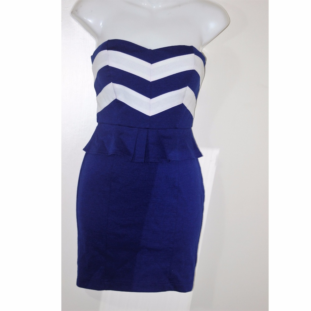 Navy blue and white peplum dress