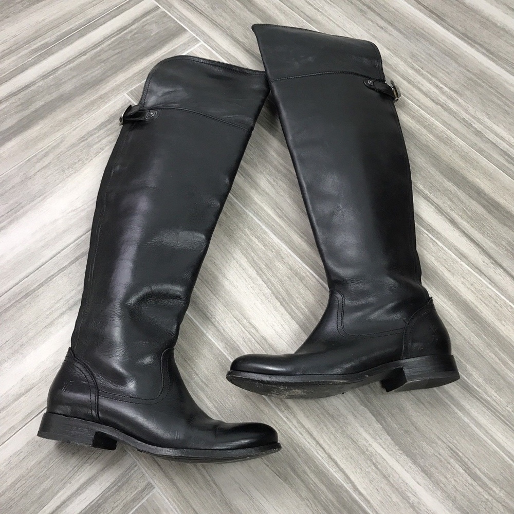 FRYE Melissa Womens Black Flat Cowboy OTK Boots