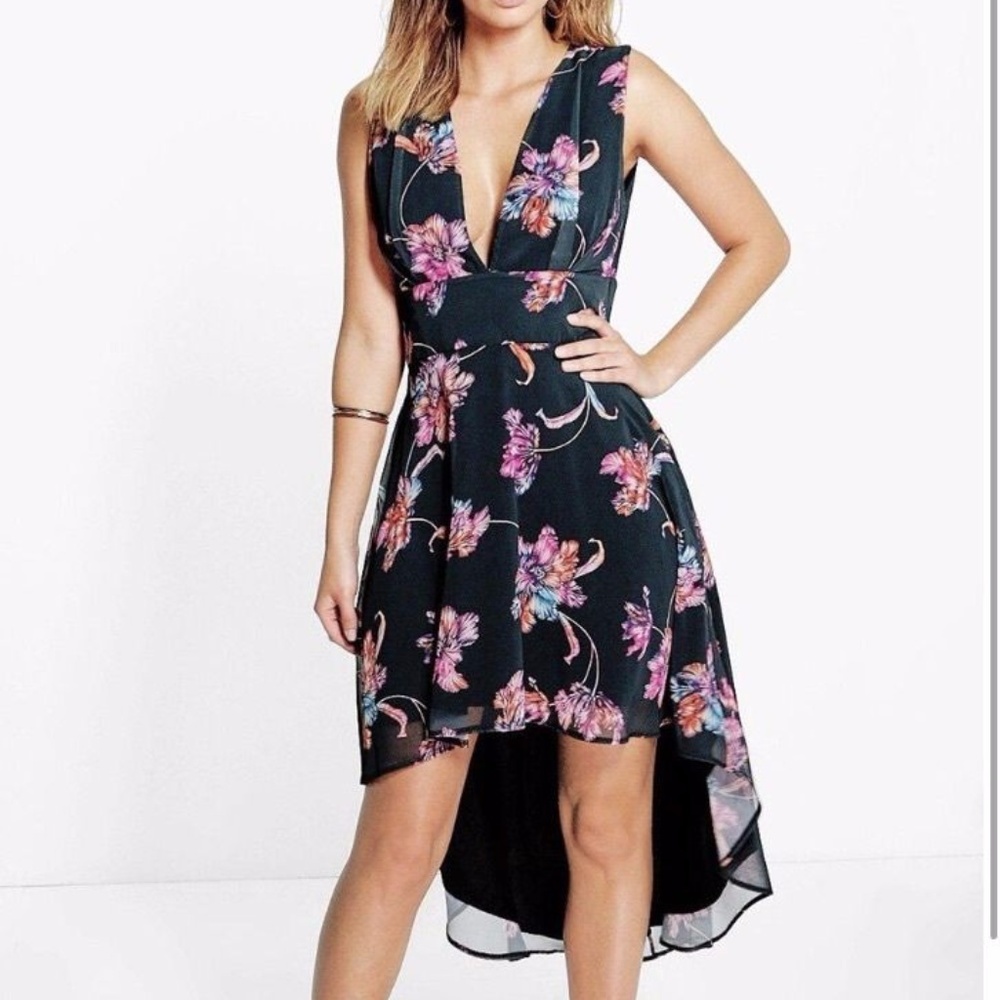 Boohoo.com Lani Floral Chiffon Skater Dress