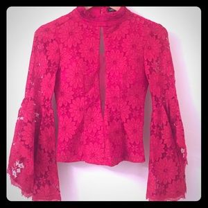 Bell Sleeves Red Lace Top