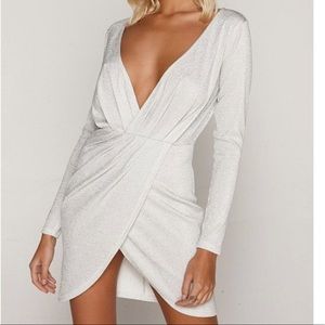 silver glitter wrap dress