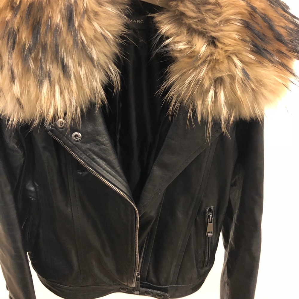 Andrew Marc Leather Jacket w removable Raccoon Fur