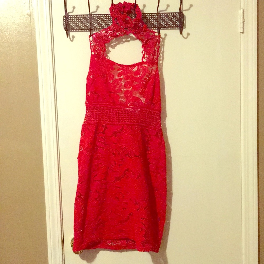 Red Lace Halter Dress
