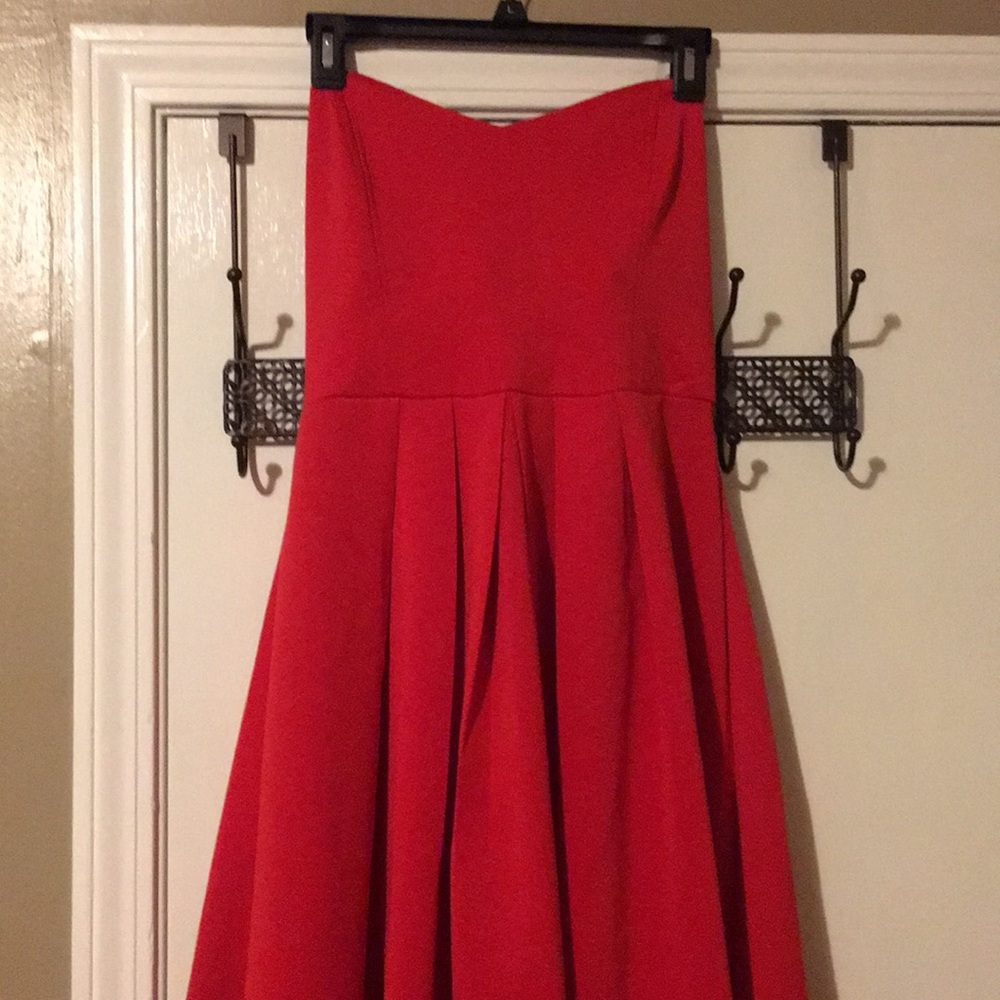Strapless Red polyester High low dress