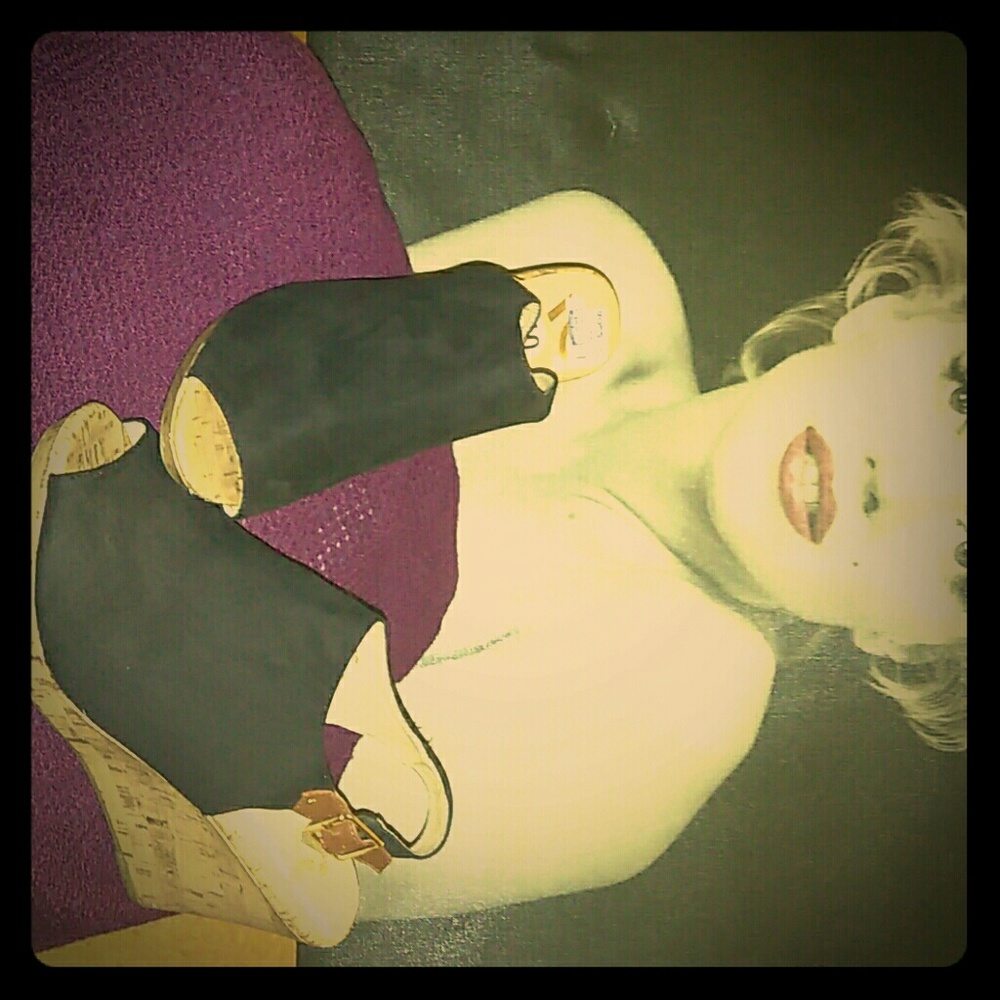 Black Suede peek toe/w Cork wedges