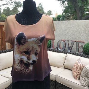 Fox Graphic Tee; Rebellious One; tan & brown