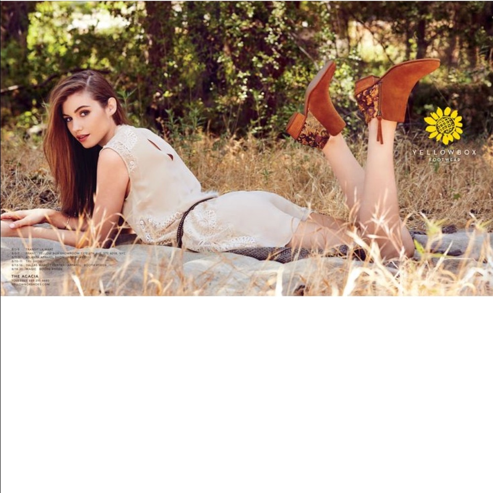Cognac Suede Floral Print Heel Boho Ankle Booties - Picture 2 of 4