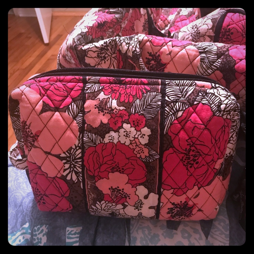 Vera Bradley Mocha Rouge Large Cosmetic Bag