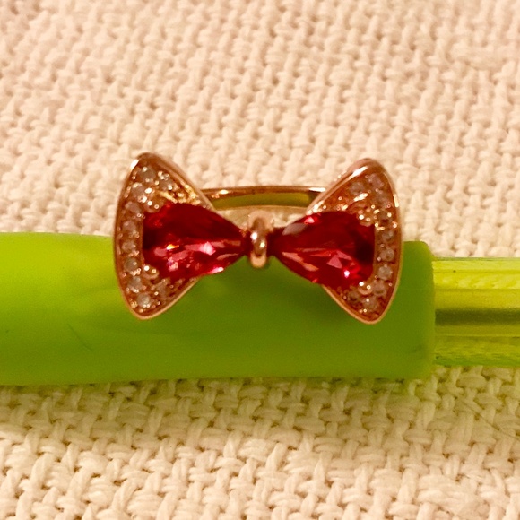 Ring with Red and Clear CZ in Bow Shape - Picture 2 of 3